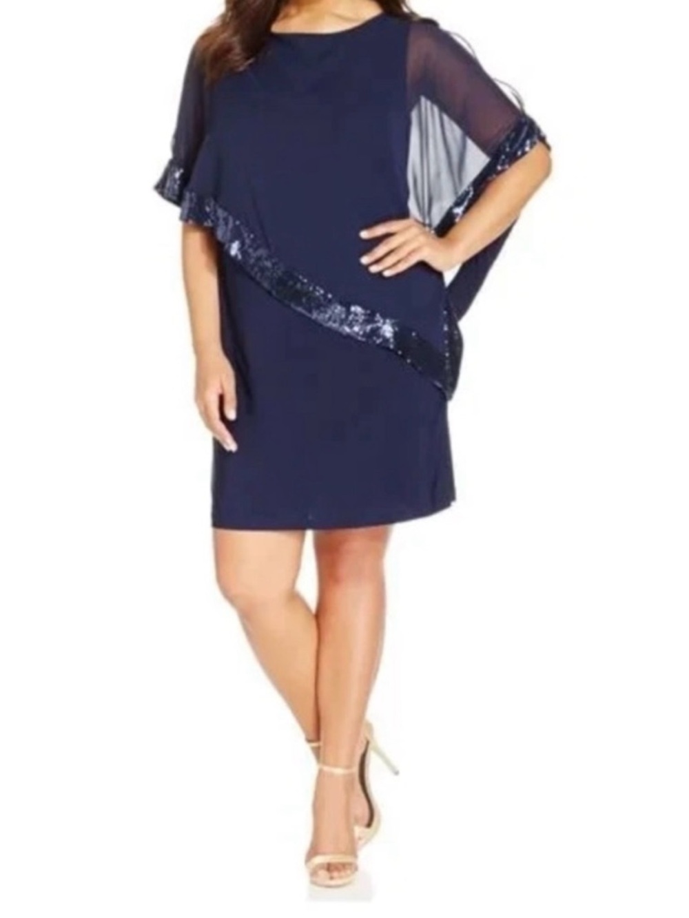 Xscape NAVY blue Sequin-Trim Dress with cut out shoulders
